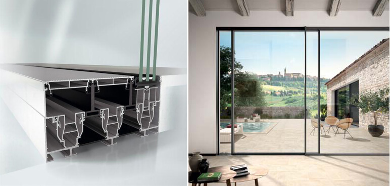 dettaglio profilo porte scorrevoli in alluminio