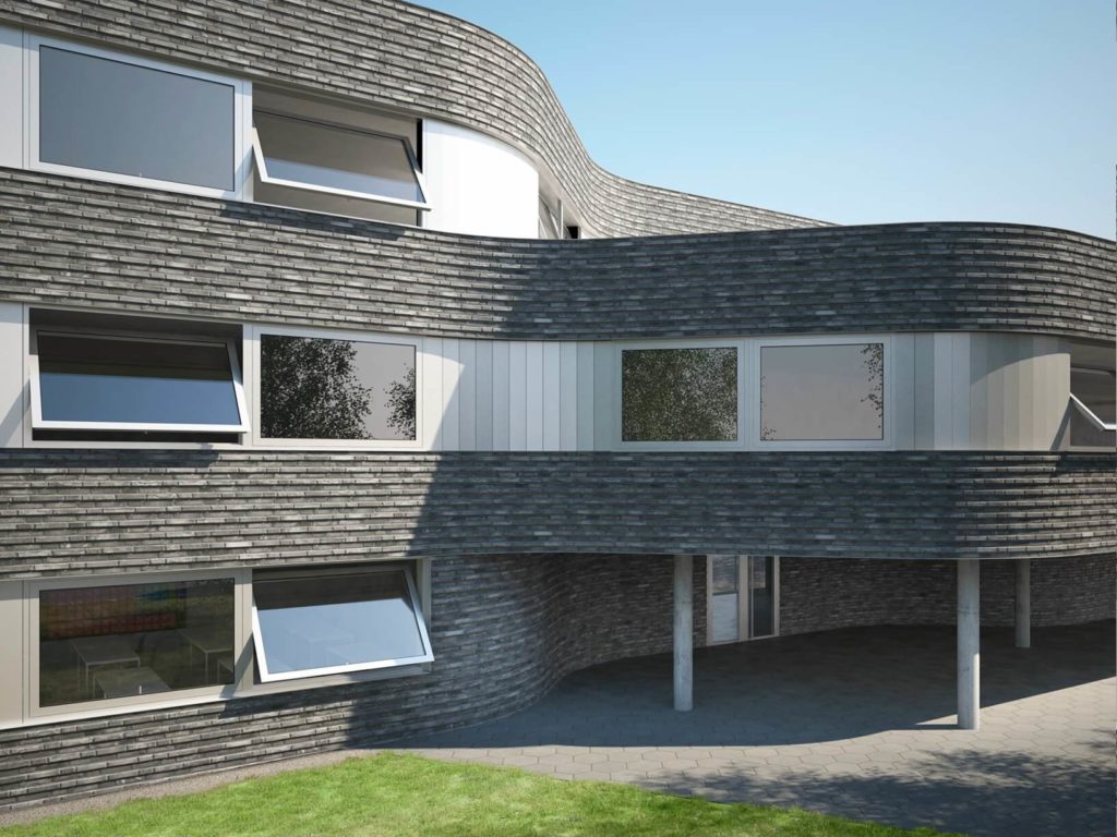 edificio con finestre a bilico orizzontale schuco